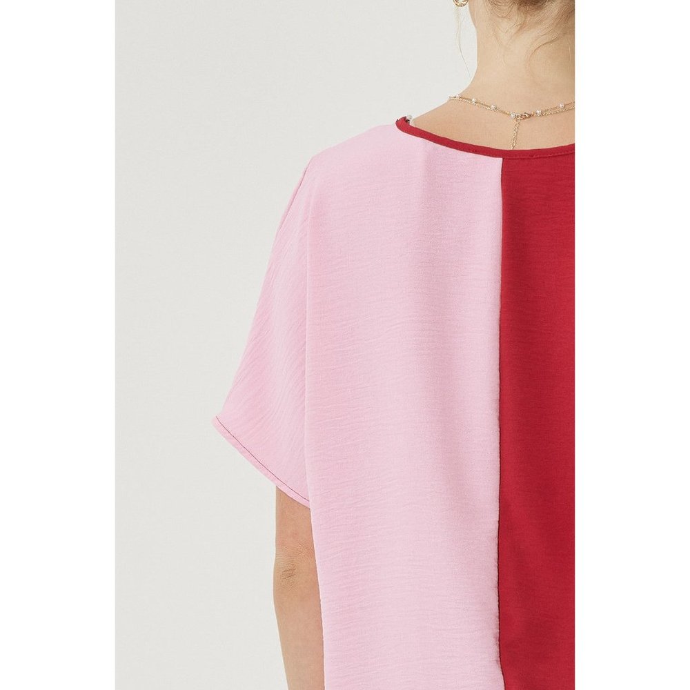 Entro Color Block V-Neck Top, Ruby - Picture 6 of 6